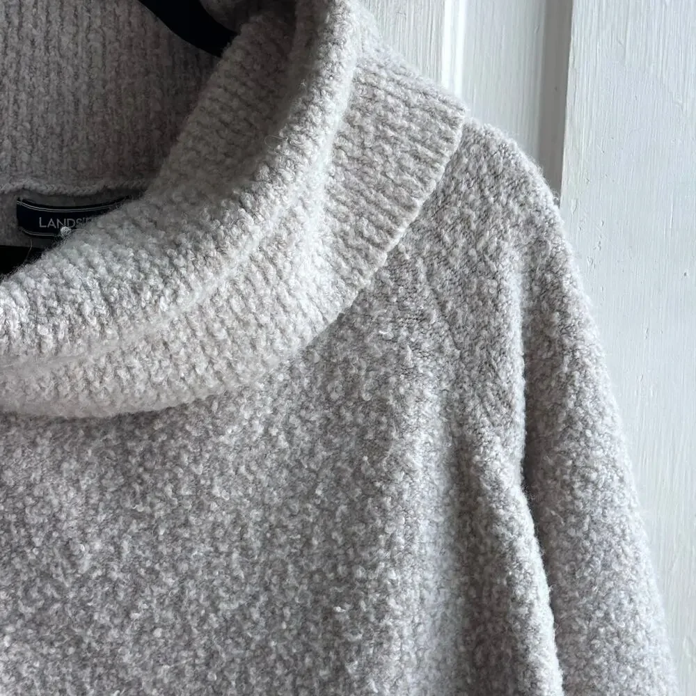 Lands’ End Bouclé Cowl Neck Sweater – Size L – Soft Oatmeal
